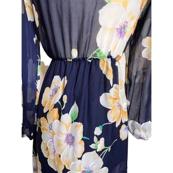 Maxi Navy Blue Floral Sheer A Style Sexy Romantic Feminine Bohemian flaw - Picture 8 of 15